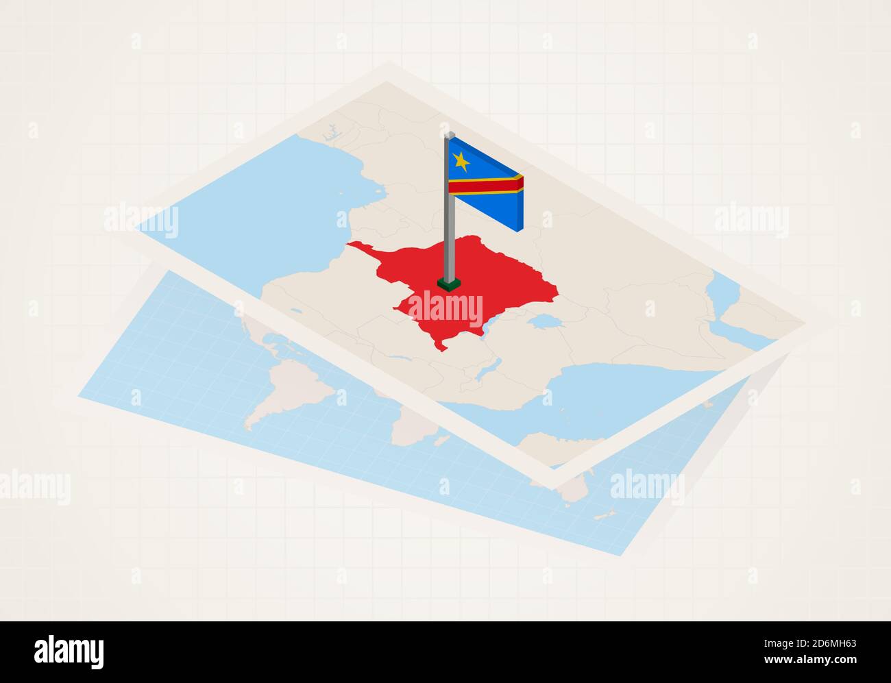 Dr Congo sélectionné sur la carte avec le drapeau 3D de la RDC. Carte de papier vectoriel. Illustration de Vecteur