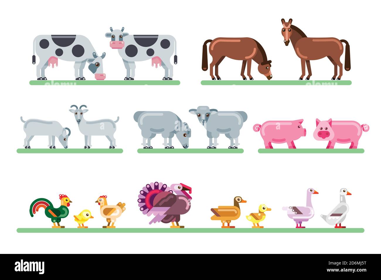 Ensemble animaux de ferme. Illustration vectorielle plate de la baryard. De jolis personnages colorés isolés sur fond blanc. Illustration de Vecteur