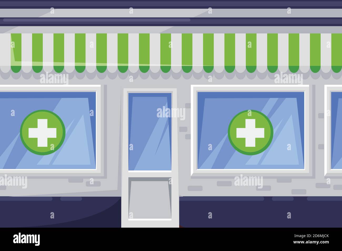 Arrière-plan horizontal sans couture avec boutique verte de la pharmacie. Illustration vectorielle de la ville de construction de pharmacie. Illustration de Vecteur