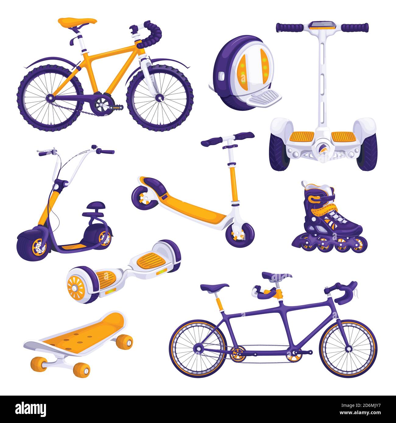 Kit de transport électrique alternatif. Illustration du véhicule vector. Appareils modernes colorés isolés sur fond blanc. Illustration de Vecteur