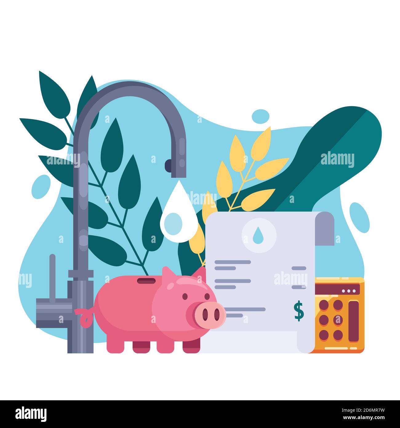 Concept de factures d'électricité et d'économies de ressources. Illustration vectorielle plate. Paiement de la facture d'eau. Illustration de Vecteur