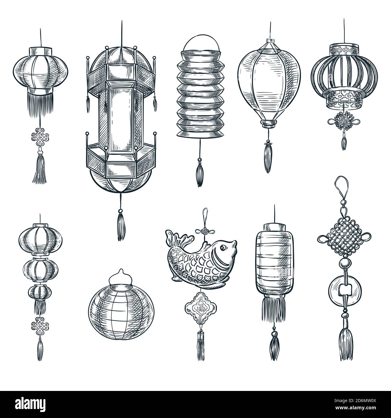 Illustration d'esquisse vectorielle de lanterne chinoise. Fêtes traditionnelles de Chine et décoration de festival. Illustration de Vecteur