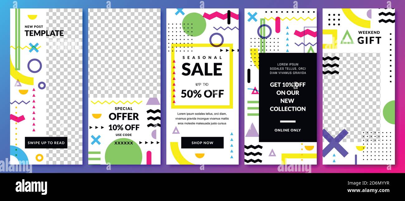 Modèle de scénario d'histoires pour le réseau social Instagram. Histoire géométrique résumé fond blanc. Design tendance pour la vente de mode et offre spéciale en étoile Illustration de Vecteur