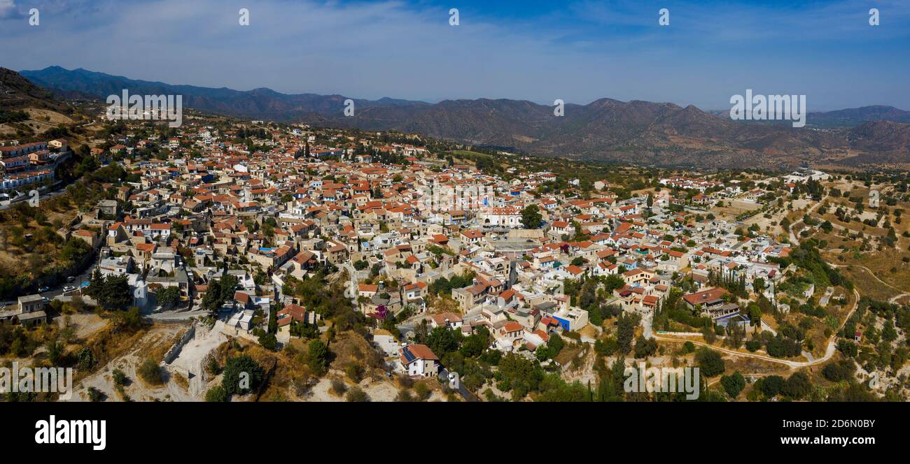 Vue aérienne de Pano Lefkara, Chypre. Banque D'Images