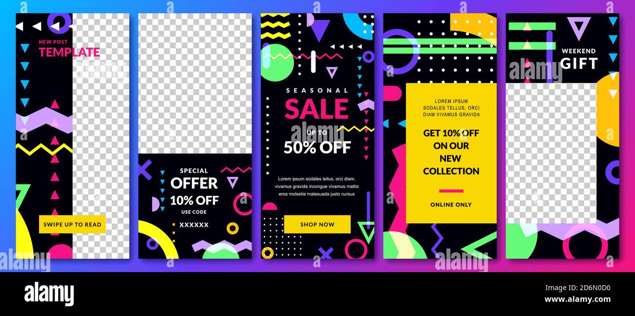 Modèle de scénario d'histoires pour le réseau social Instagram. Histoire géométrique résumé arrière-plan noir. Design tendance pour la vente de mode et offre spéciale en étoile Illustration de Vecteur