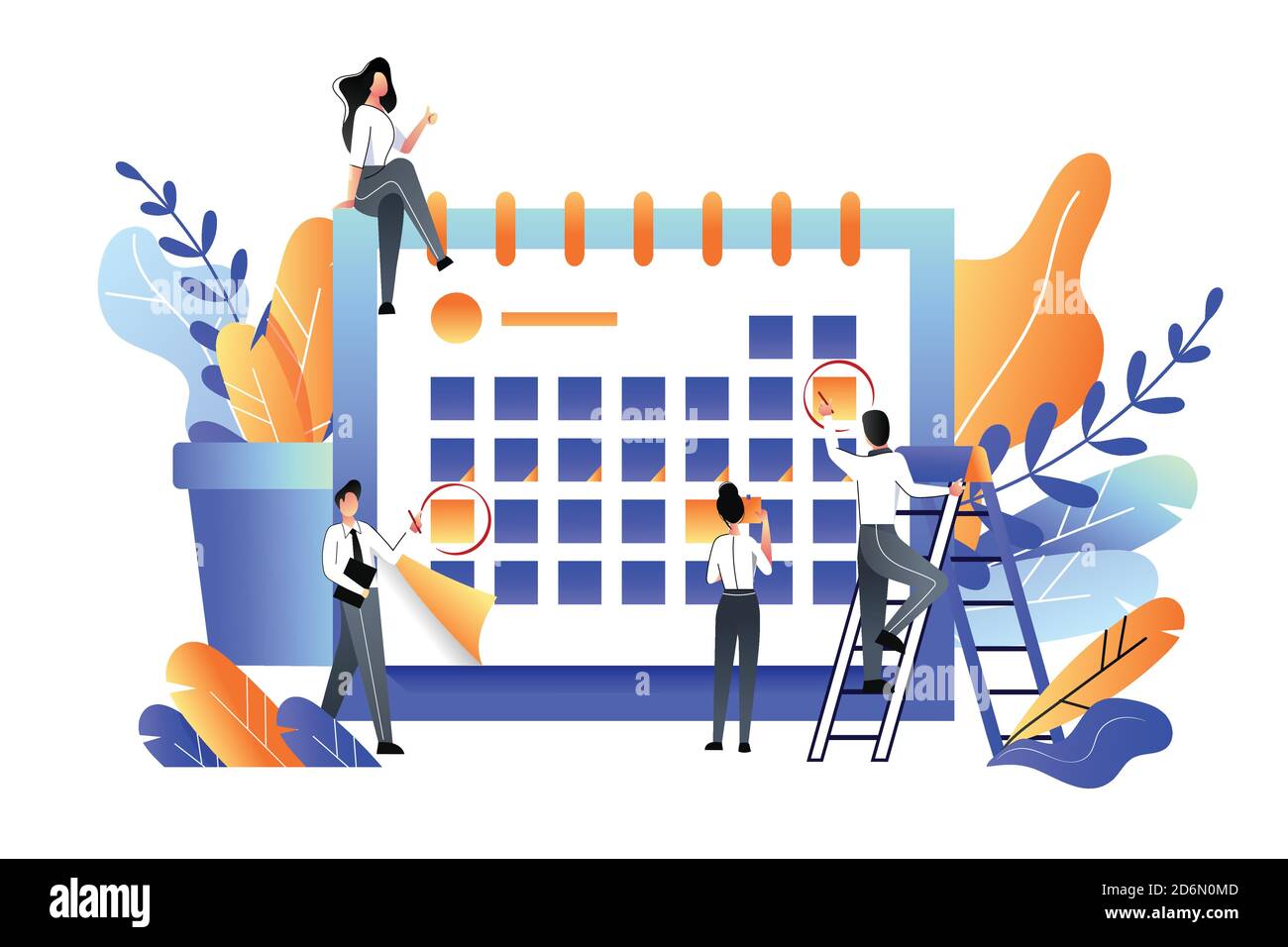 Planification, gestion, échéance et gestion du temps. Illustration vectorielle plate. L'équipe établit l'horaire de travail du bureau. Illustration de Vecteur