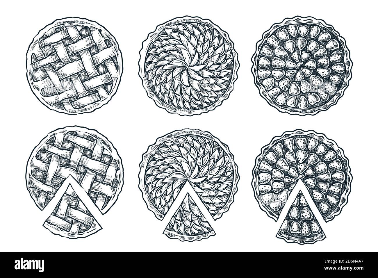 Tarte en treillis cuite fraîche, isolée sur fond blanc. Éléments de conception de menu de boulangerie dessin manuel vectoriel. Tarte aux pâtisseries sucrées, top vie Illustration de Vecteur