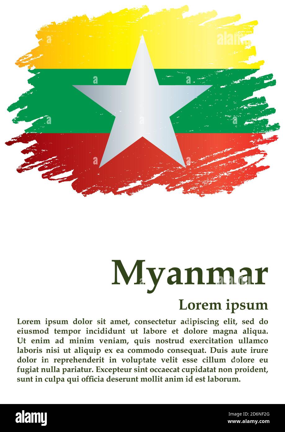 Drapeau du Myanmar, République de l'Union du Myanmar. Modèle de conception de la bourse, document officiel avec le drapeau du Myanmar. Vecteur i lumineux et coloré Illustration de Vecteur