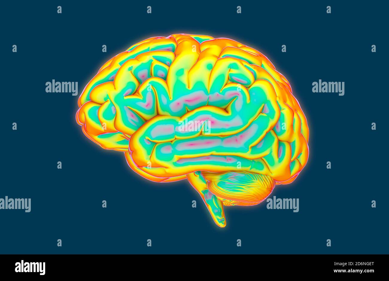 Simulation de température 3D colorée illustration du cerveau humain isolée dans l'obscurité arrière-plan bleu avec masque pour une utilisation dans n'importe quel arrière-plan Banque D'Images