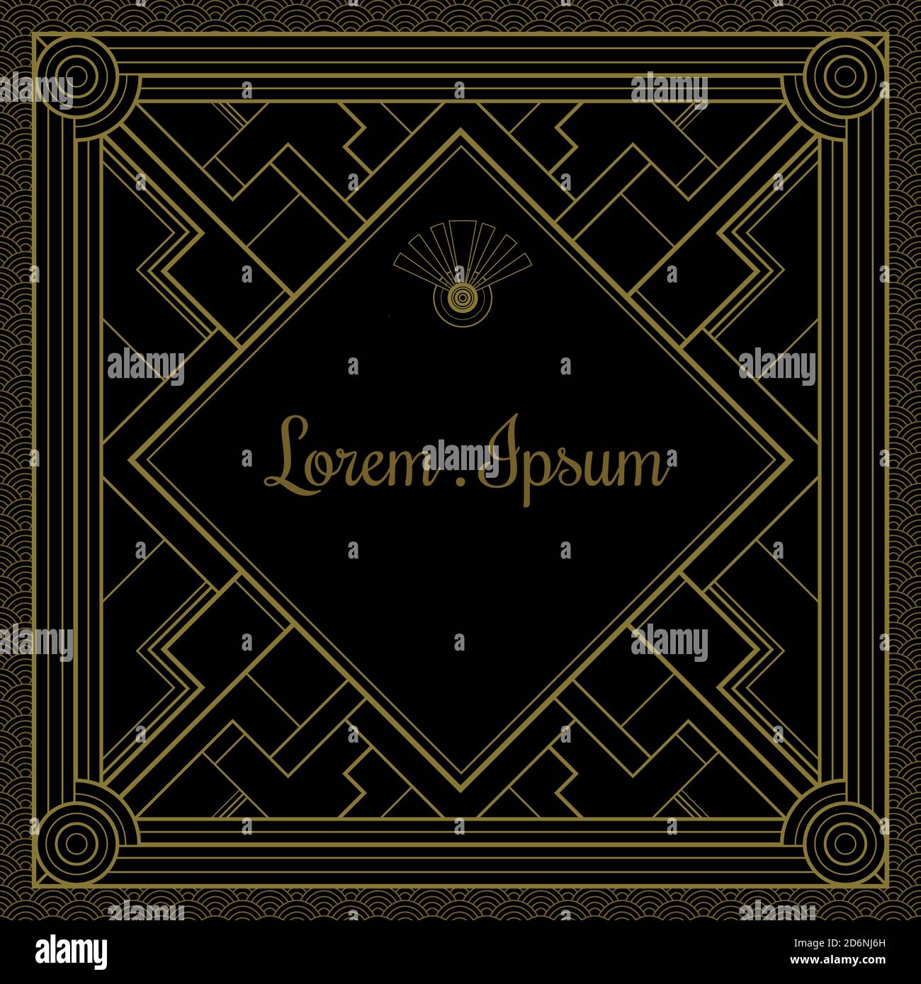 Décoration moderne géométrique Art déco avec élément de cadre et couleur dorée ligne sur fond de luxe noir Banque D'Images