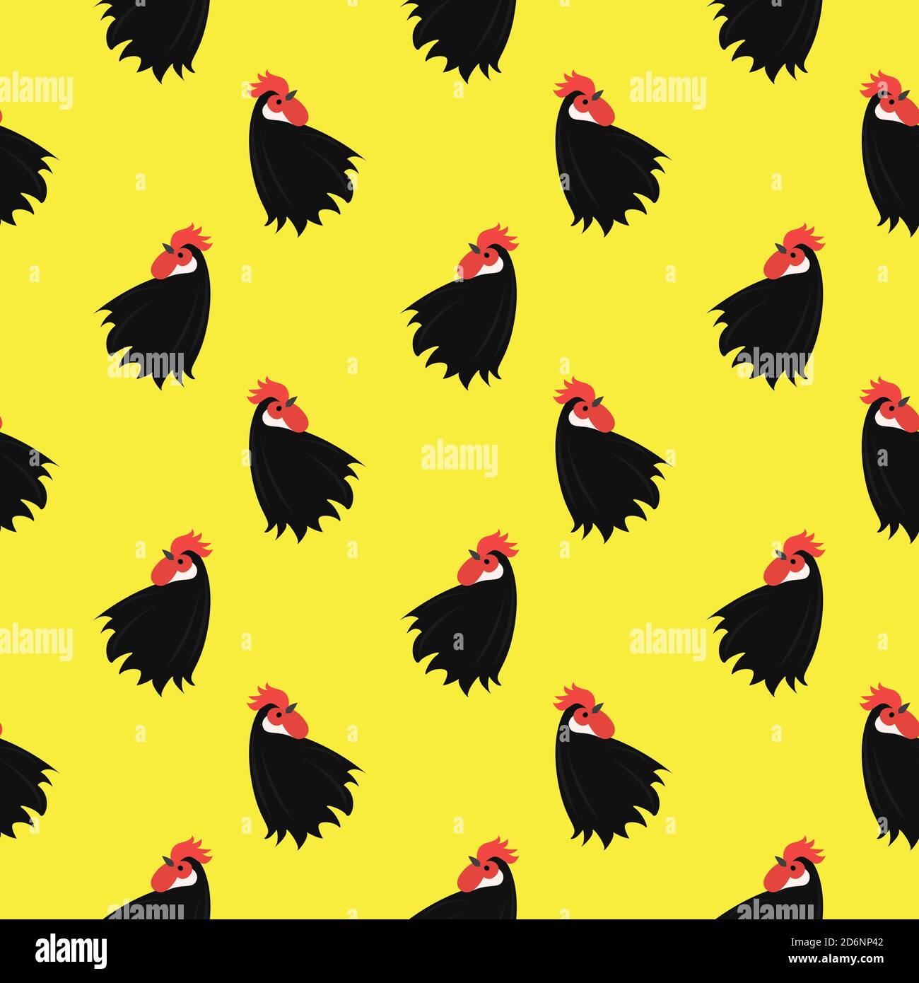 Tête de poulet, motif sans couture sur fond jaune. Illustration de Vecteur