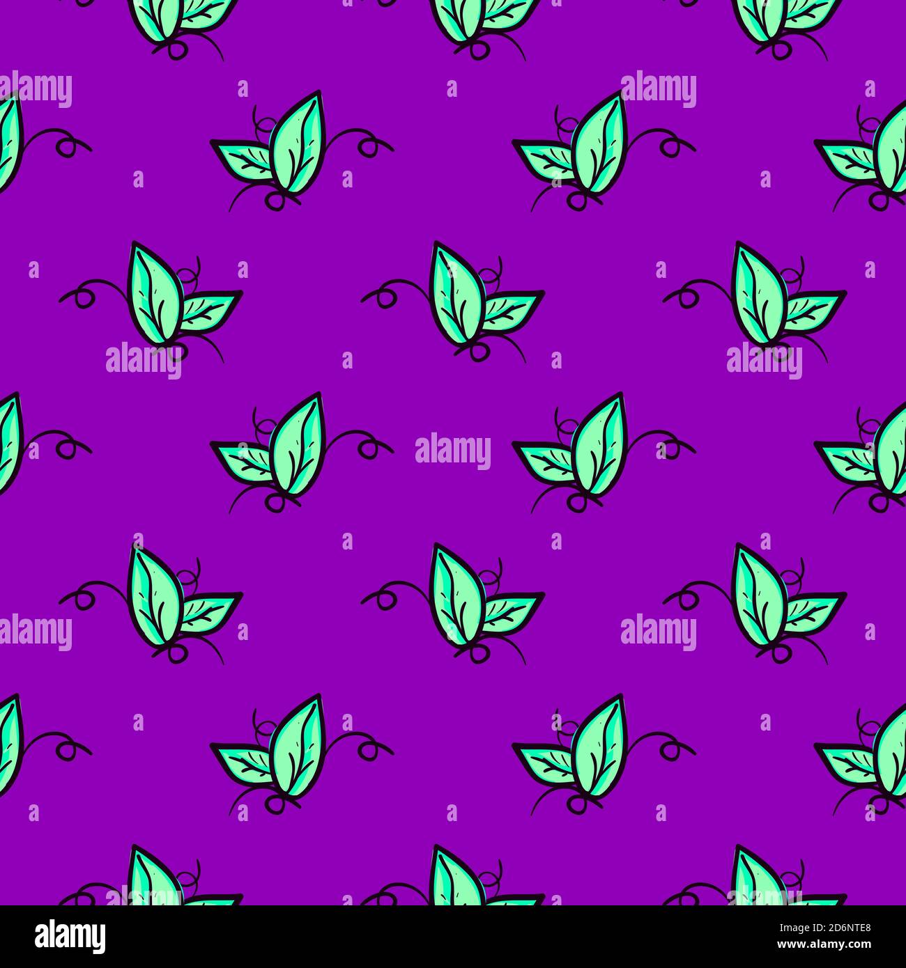 Feuilles de plantes vertes, motif sans couture sur fond violet. Illustration de Vecteur