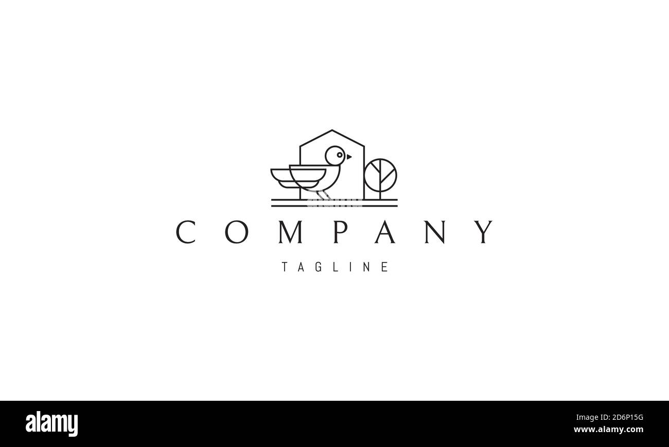 Logo vectoriel sur lequel l'image abstraite d'un oiseau sur le fond de la silhouette de la maison. Illustration de Vecteur