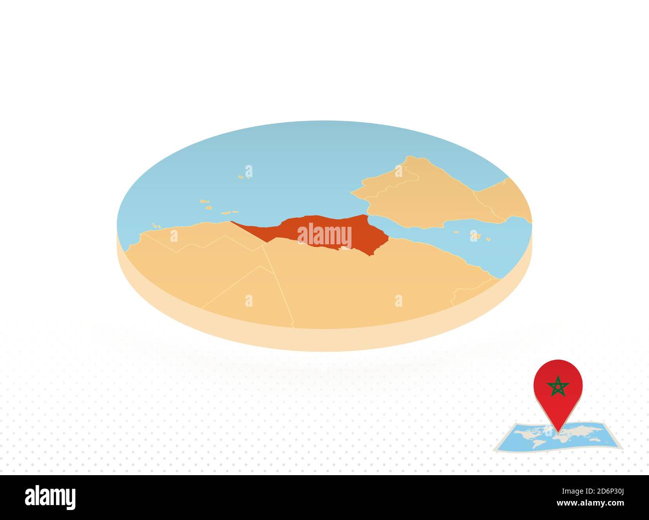 Carte du Maroc conçue dans le style isométrique, carte du Maroc avec cercle orange pour le web, l'infographie et plus encore. Illustration de Vecteur