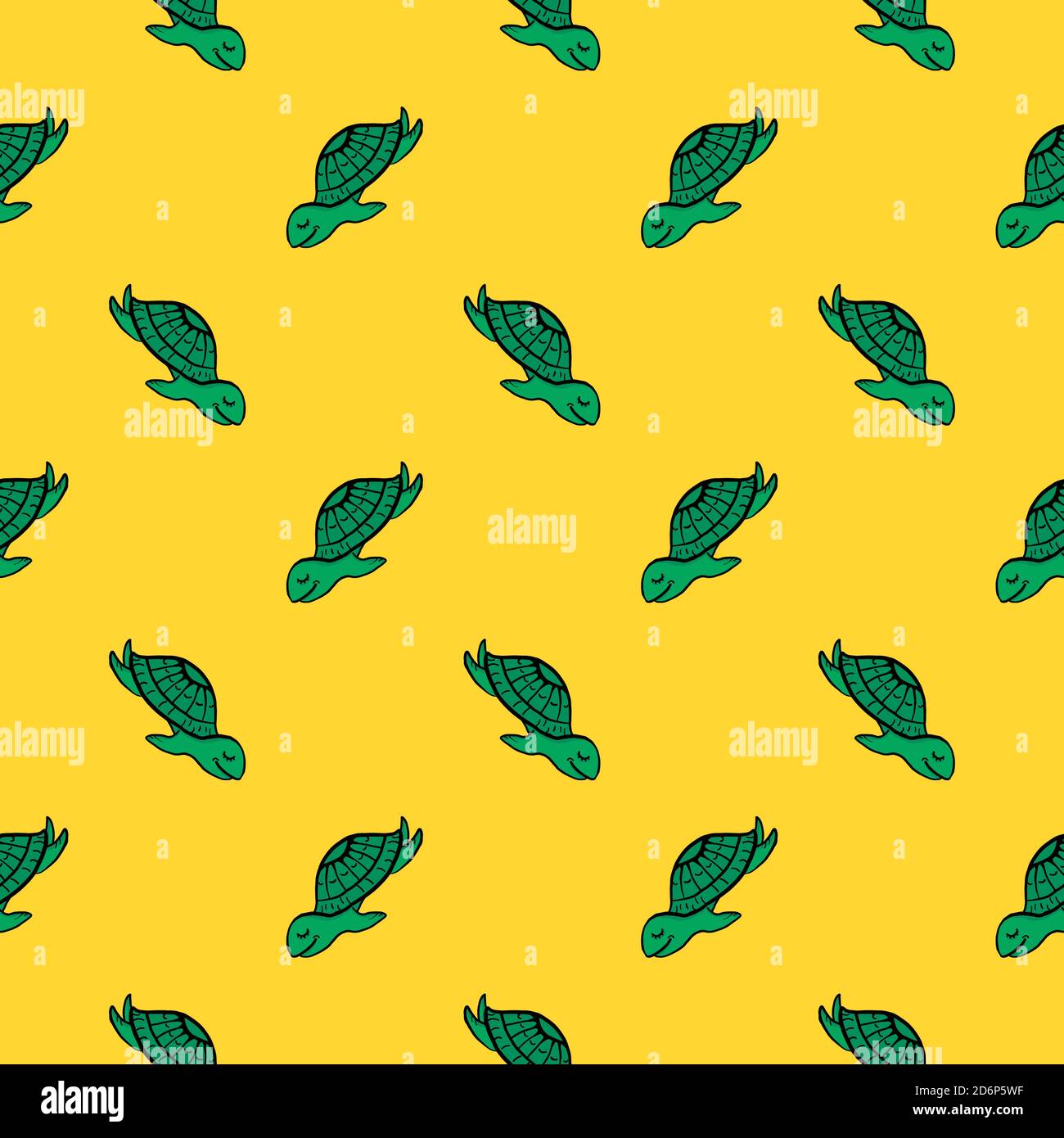 Tortues de mer, motif sans couture sur fond jaune. Illustration de Vecteur