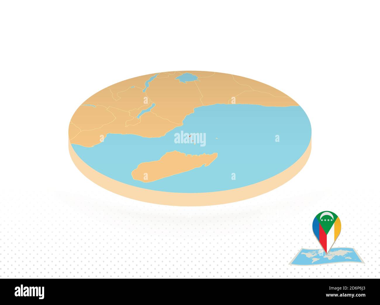 Carte des Comores conçue dans le style isométrique, carte du cercle orange des Comores pour le web, l'infographie et plus encore. Illustration de Vecteur