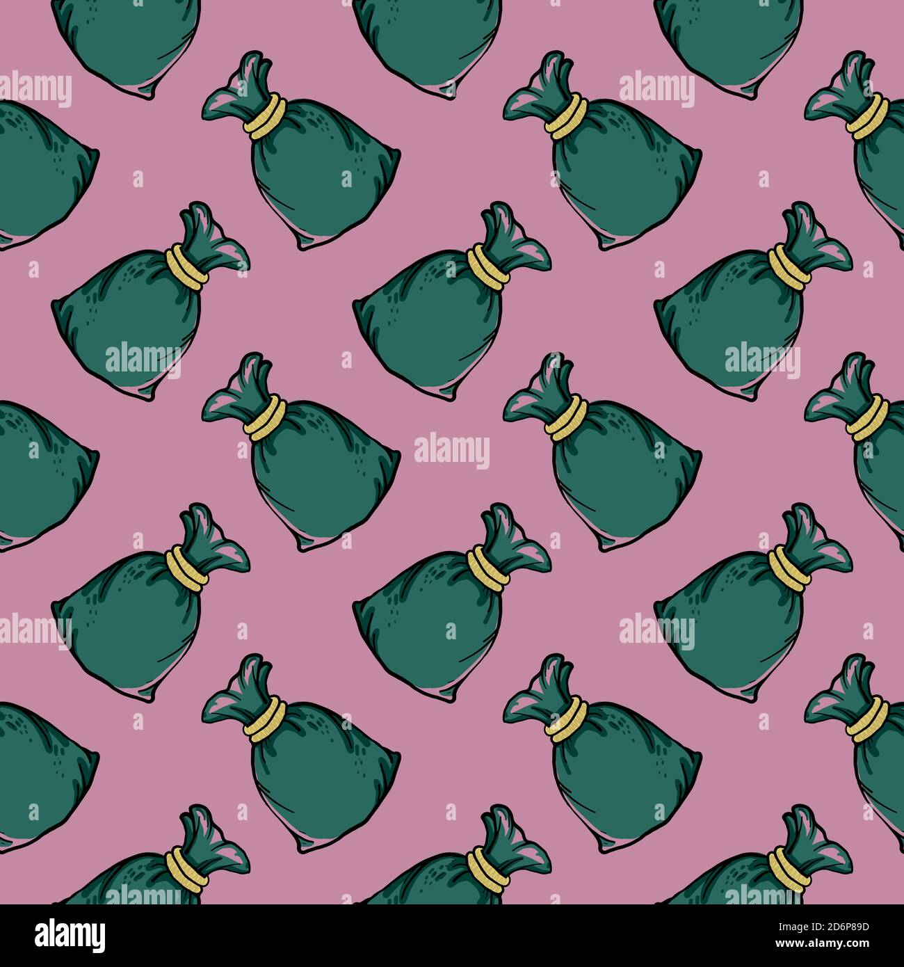 Petits sacs d'argent, motif sans couture sur fond violet. Illustration de Vecteur