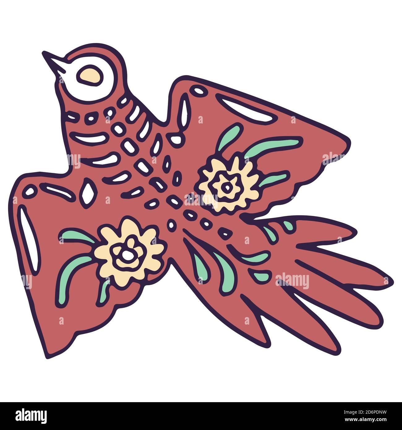 Tatouage oiseau tribal rouge sur fond blanc isolé. Symbole du jour de mort pour invitation ou carte-cadeau, bloc-notes, carreaux de bain, album étui de téléphone ou cl Illustration de Vecteur