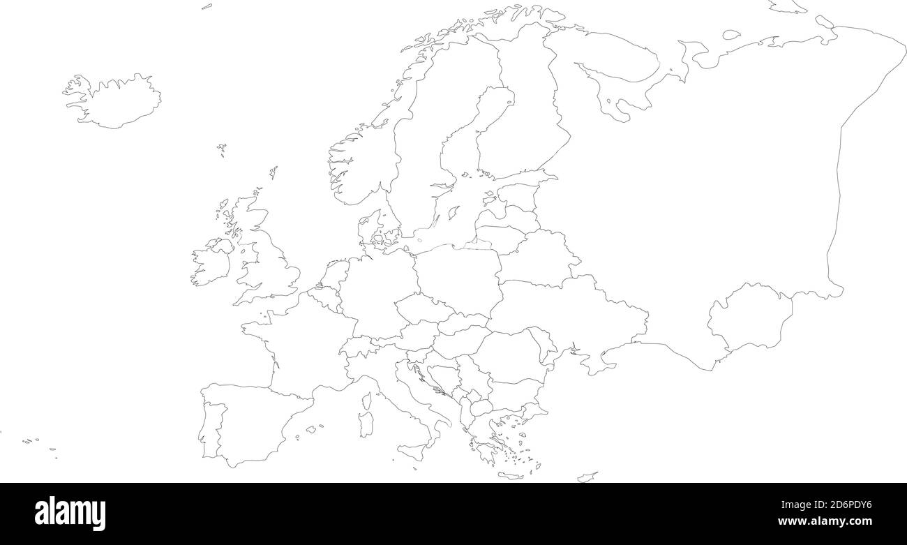 Carte de contour de l'Europe vierge. Carte vectorielle simplifiée composée d'un contour noir sur fond blanc. Illustration de Vecteur