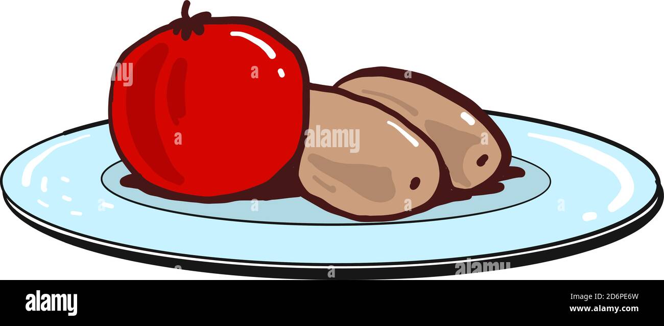 Saucisse avec plat de tomate, illustration, vecteur sur fond blanc. Illustration de Vecteur