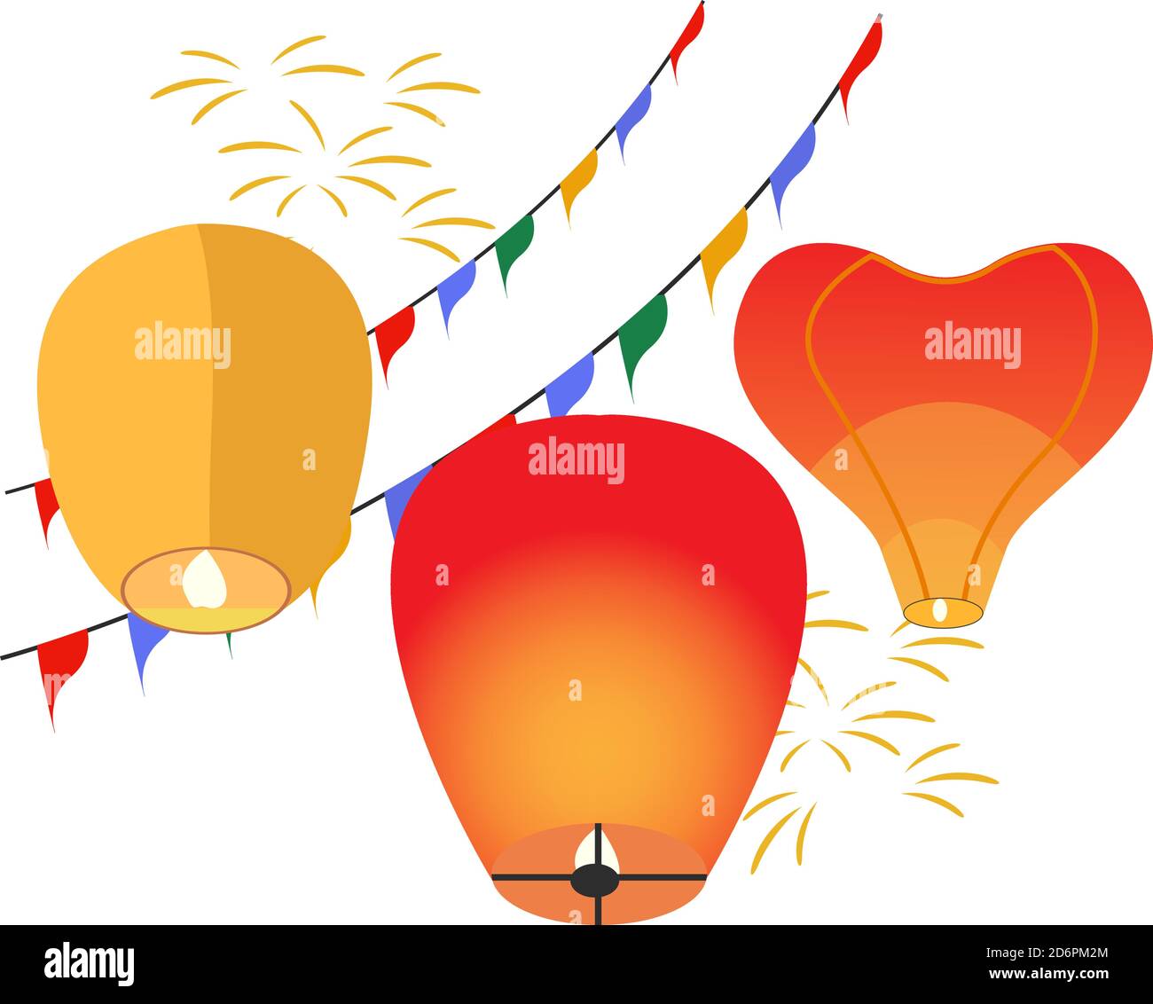 Lanternes de ciel, illustration, vecteur sur fond blanc. Illustration de Vecteur