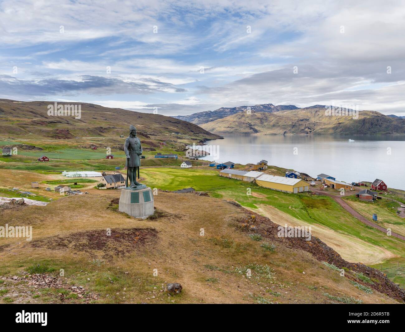 Statue de Leif Eriksson, norrois découvreur de l'Amérique du Nord. Le règlement Qassiarsuk, probablement le vieux Brattahlid, la maison d'Erik le Rouge Banque D'Images