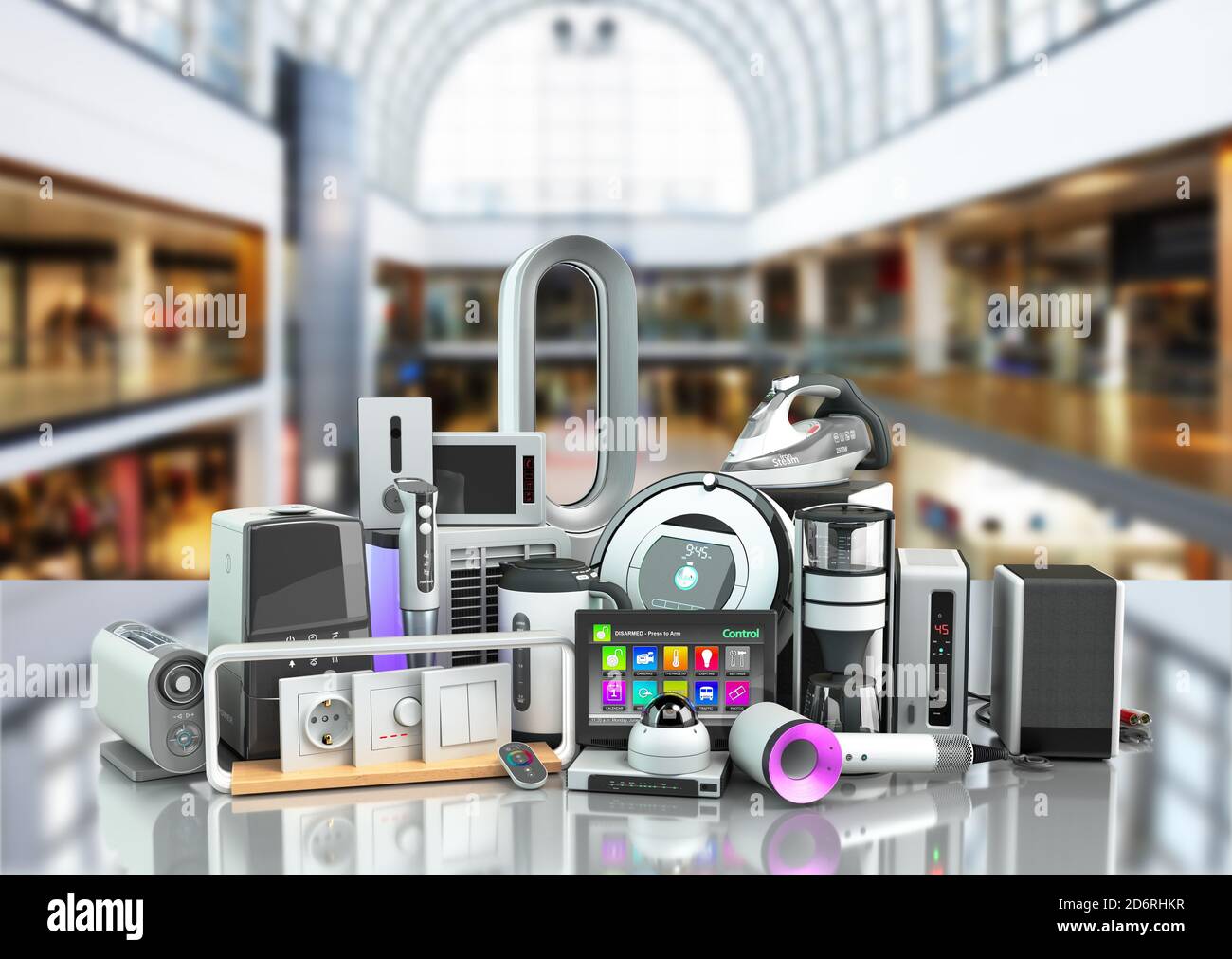 Petit groupe électroménager moderne E commerce ou achats en ligne rendu 3d  du concept de présentation sur l'arrière-plan du marché Photo Stock - Alamy