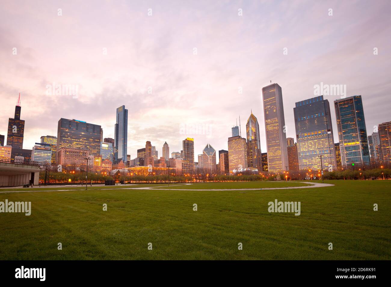 Vue panoramique de Chicago au coucher du soleil, Illinois, États-Unis Banque D'Images