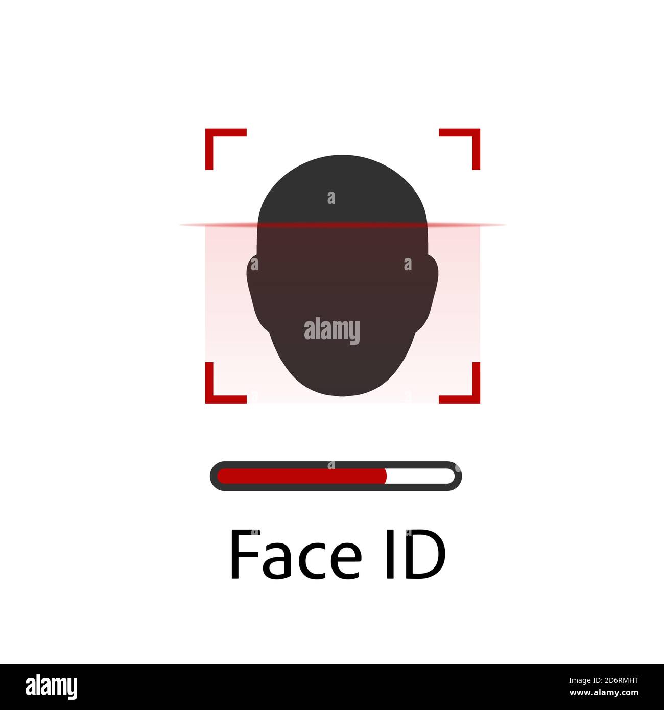 Concept de reconnaissance faciale. ID de face, système de reconnaissance des visages. Main tenant le smartphone avec la tête humaine et l'application de lecture à l'écran. Application moderne Illustration de Vecteur