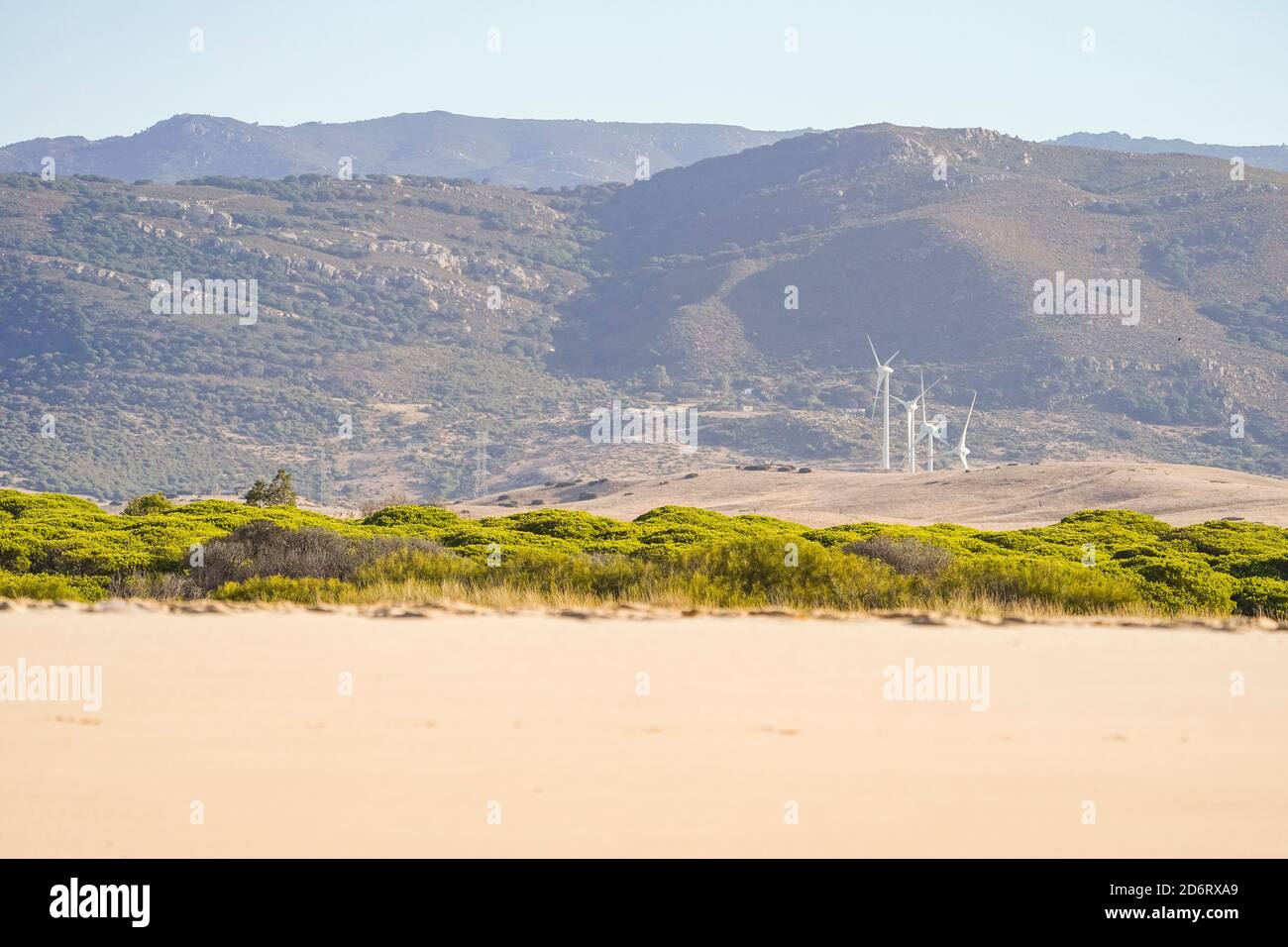 Plage de Tarifa, Playa de los lances, environnement naturel de plage, Cadix, Costa de la Luz, Andalousie, Espagne. Banque D'Images