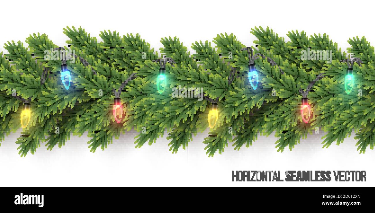 Branche de noël verte avec fond transparent de guirlande. Décoration naturelle en sapin Holly. Joyeux Noël réaliste, décoration traditionnelle du nouvel an Illustration de Vecteur