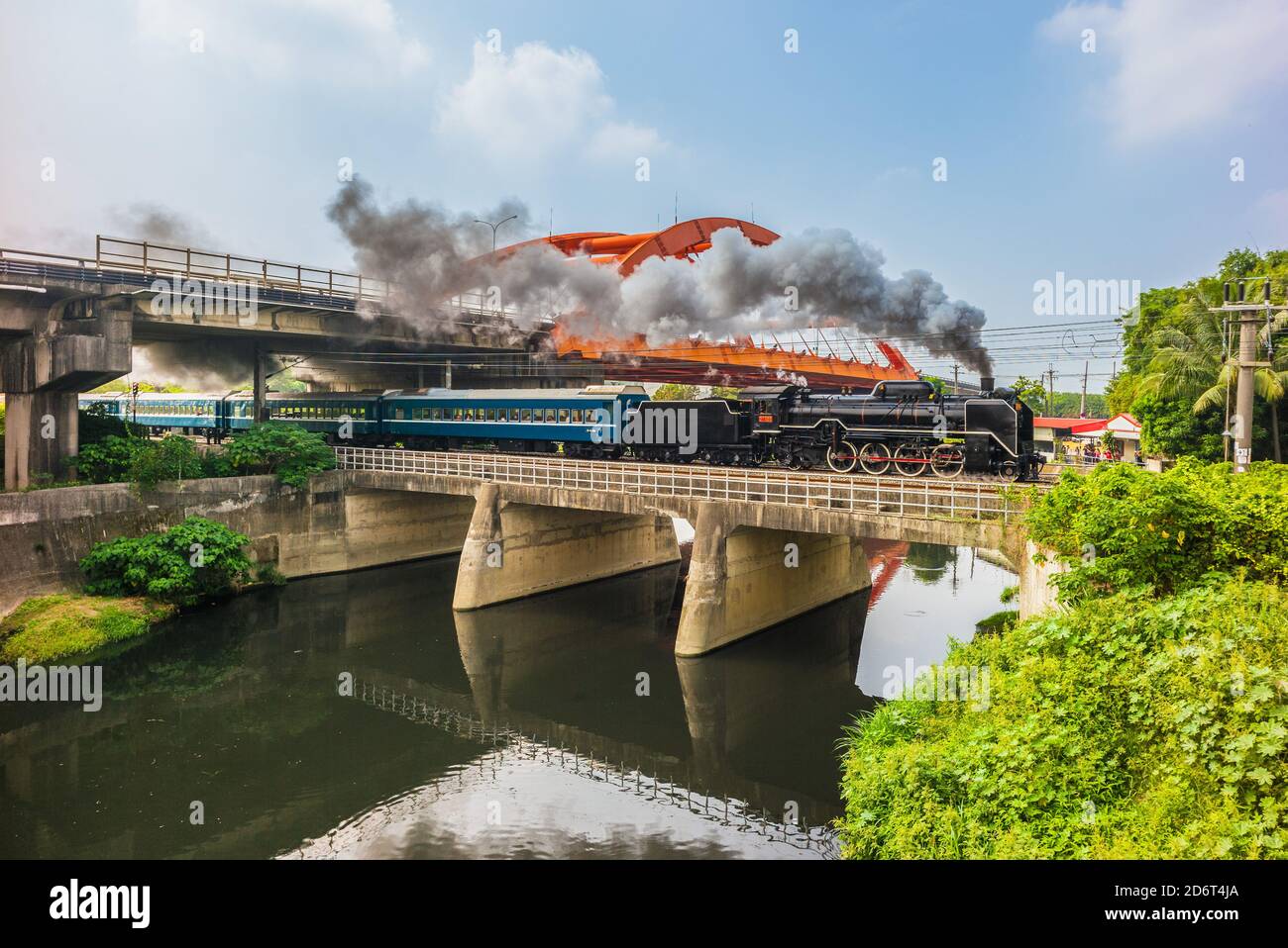 Locomotive à vapeur sur le pont de Rande, Tainan, taïwan Banque D'Images