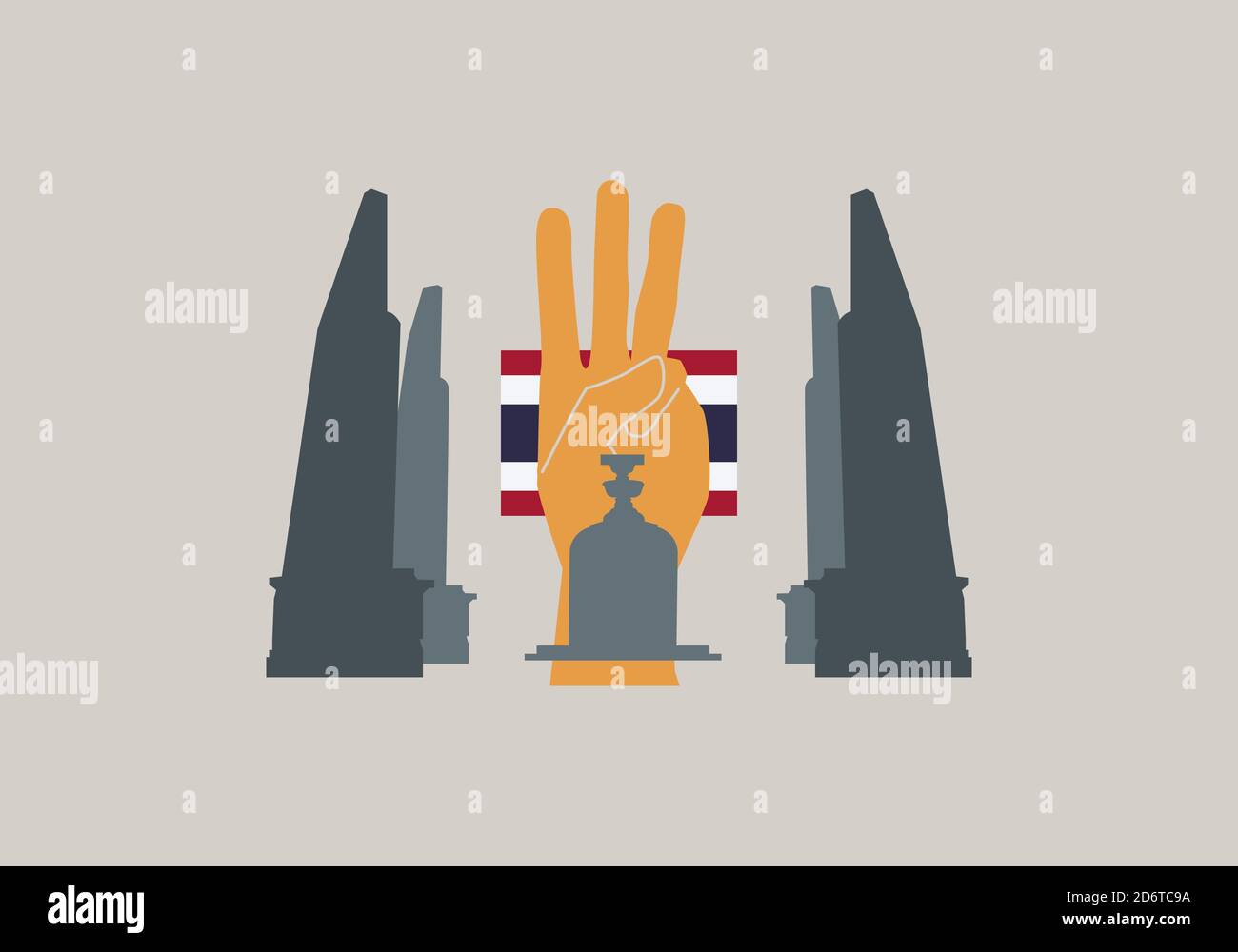 Illustration vectorielle de trois doigts, monument démocratique et drapeau thaïlandais. La Thaïlande proteste en faveur de la réforme démocratique et de la monarchie. Illustration de Vecteur