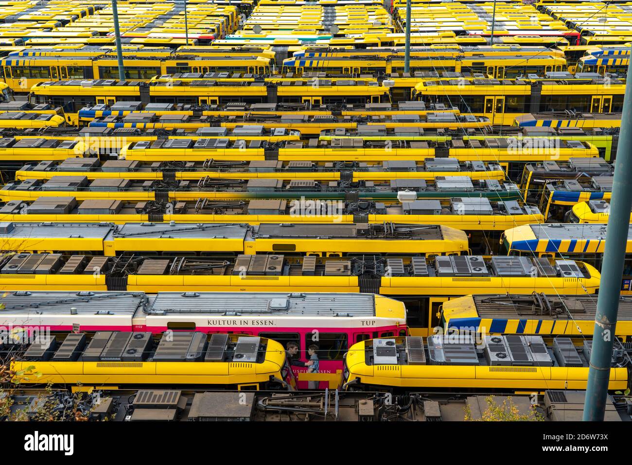 Bus und Strassenbahn Depot der Ruhrbahn in Essen, alle Bahnen sind im Depot geblieben, Verdi Warnstreik im öffentlichen Nahverkehr, NRW, Deutschland Banque D'Images