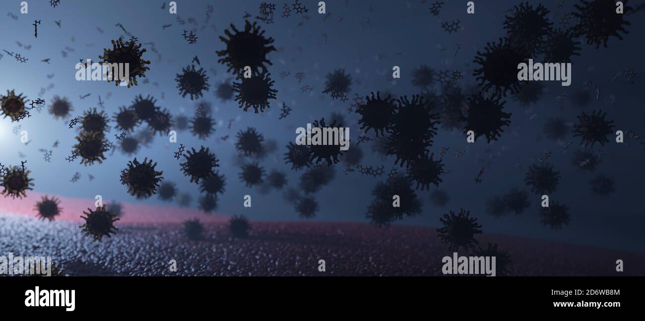 Poliovirus avec récepteurs (pointes). Maladie infectieuse causant la polio (ou poliomyélite) qui se transmet par des aliments, de l'eau ou de la salive contaminés. Banque D'Images