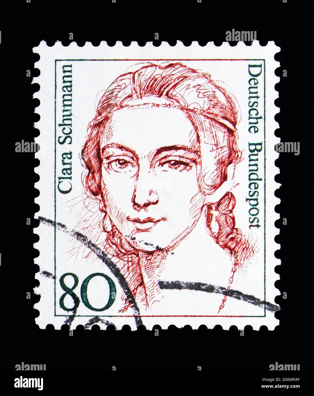 MOSCOU, RUSSIE - 13 MAI 2018 : un timbre imprimé en République fédérale d'Allemagne montre Clara Schumann (1819-1896), pianiste, série femmes en histoire allemande Banque D'Images