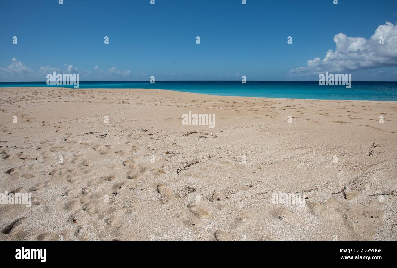 Majestueuses eaux de la mer des Caraïbes à la plage de Sandy point à Frederiksted sur Sainte-Croix lors d'une journée ensoleillée dans les îles Vierges américaines Banque D'Images