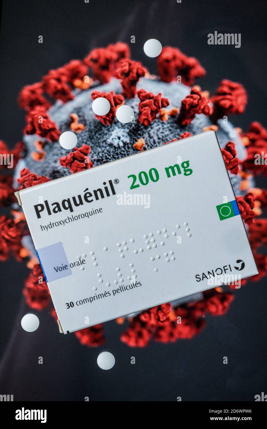 Molécule d'hydroxychloroquine (Plaquénil ®), médicament utilisé dans les essais cliniques pour trouver des traitements pour Covid 19. Banque D'Images