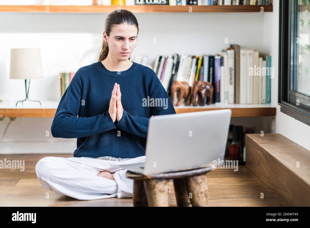 Femme prenant des leçons d'Internet. Banque D'Images