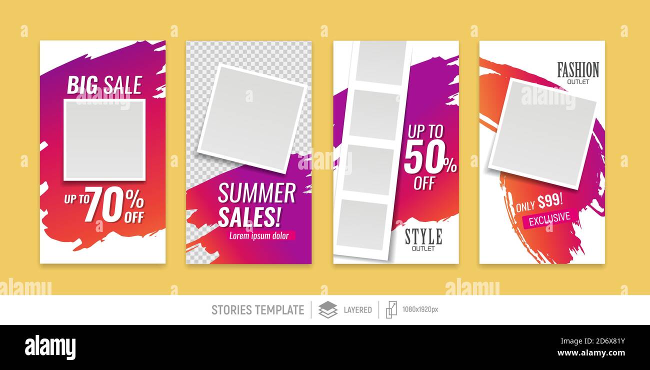 Modèles modifiables pour les articles sur les réseaux sociaux. Histoire Instagram. Contours de fond. Place pour votre photo et votre texte. Conception vectorielle Illustration de Vecteur