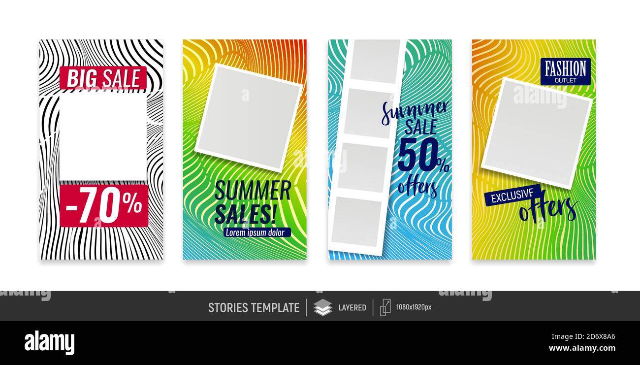 Modèles modifiables pour les articles sur les réseaux sociaux. Histoire Instagram. Arrière-plan lignes ondulées. Place pour votre photo et votre texte. Conception vectorielle Illustration de Vecteur