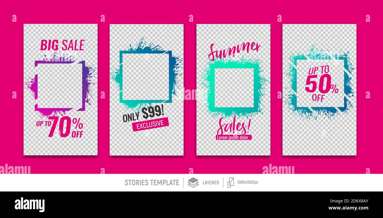 Modèles modifiables pour les articles sur les réseaux sociaux. Instagram Story. Cadre pour les photos avec des éclaboussures de peinture. Place pour votre photo et votre texte. Conception vectorielle Illustration de Vecteur