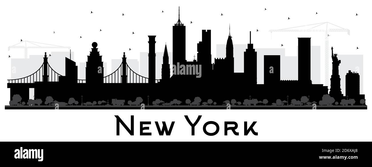 New York USA City Skyline Silhouette avec bâtiments noirs isolés sur blanc. Illustration vectorielle. New York CityScape avec des monuments. Illustration de Vecteur