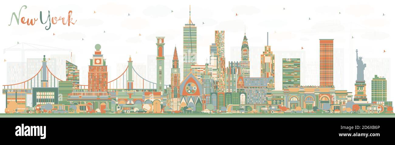 New York USA City Skyline avec bâtiments couleur. Illustration vectorielle. New York CityScape avec des monuments. Illustration de Vecteur