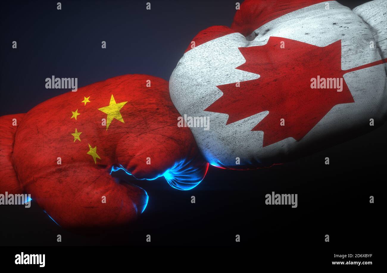 États-Unis la Chine rivalisent contre la technologie, l'information, la course, le commerce, le tarif, 5G. Boxe gants de combat. Banque D'Images
