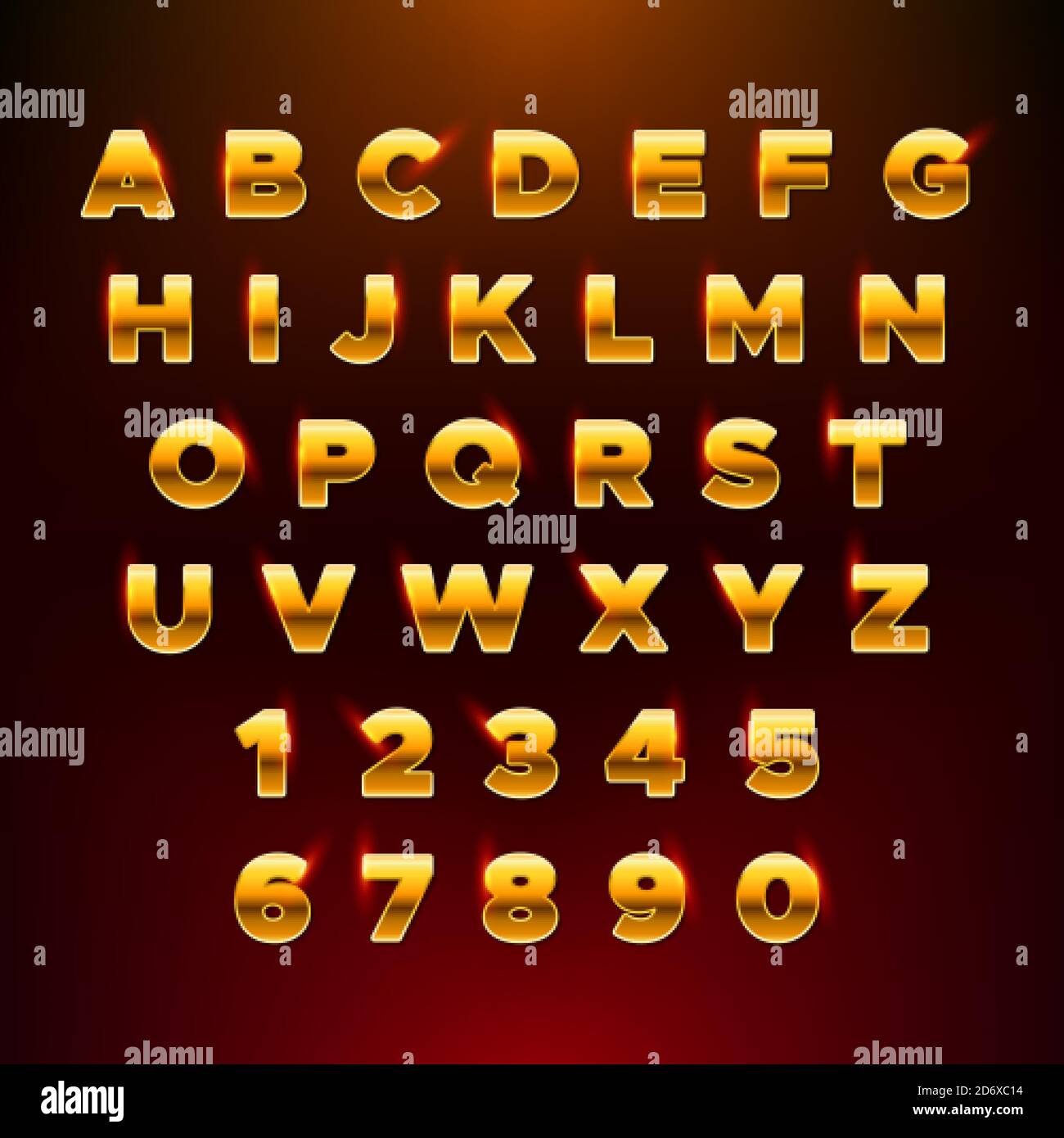 Alphabet festif doré. Police lumineuse et lumières brillantes. Lettres et chiffres brillants vectoriels. Police élégante de luxe pour cartes de vœux Illustration de Vecteur