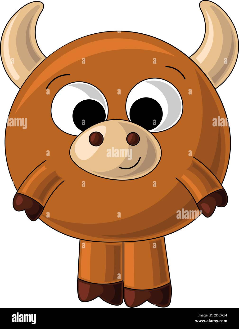 Joli taureau marron dessiné dans un style de dessin animé Illustration de Vecteur