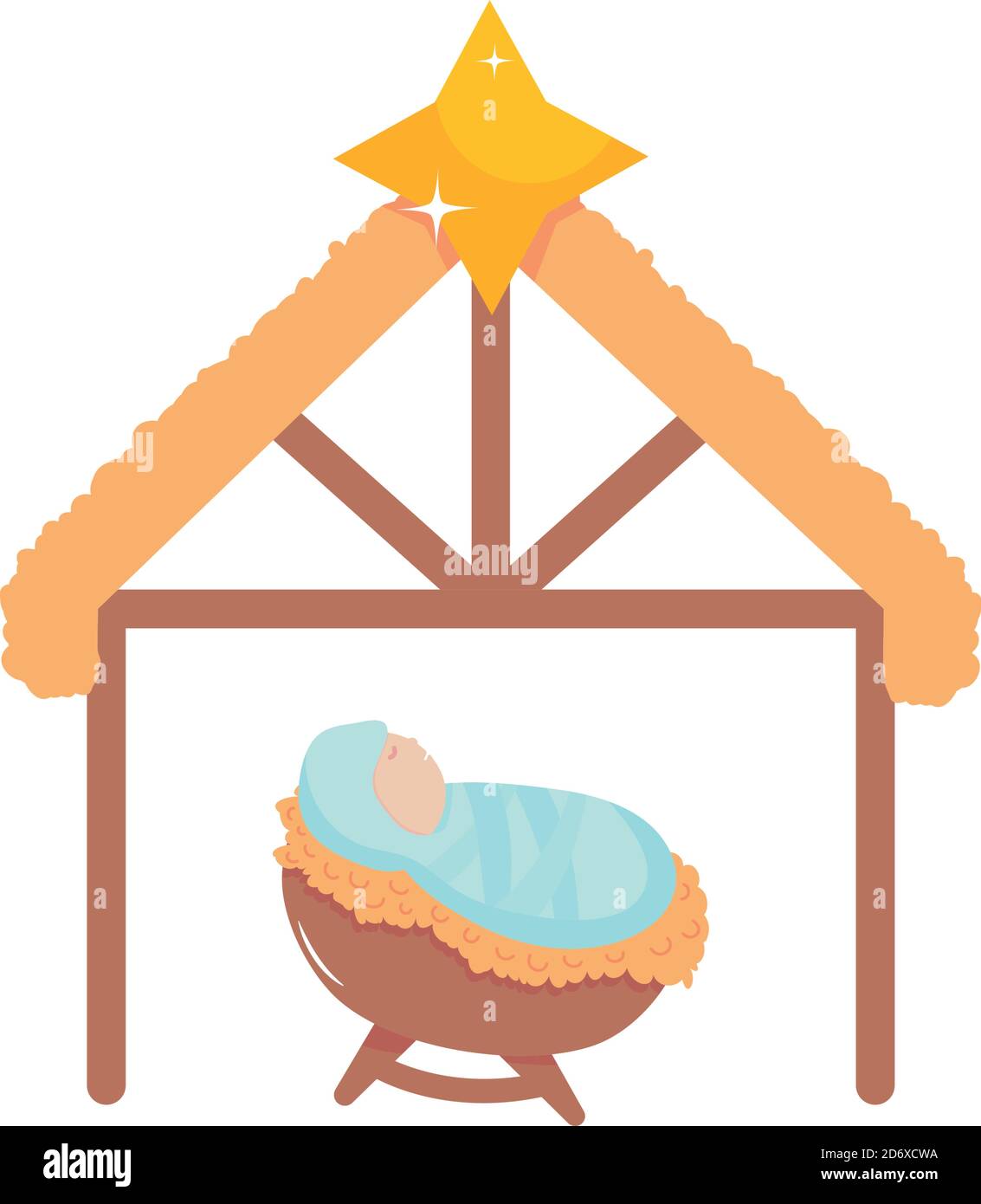 bébé jésus dans une icône en forme de mangeur sur fond blanc, style plat, illustration vectorielle Illustration de Vecteur