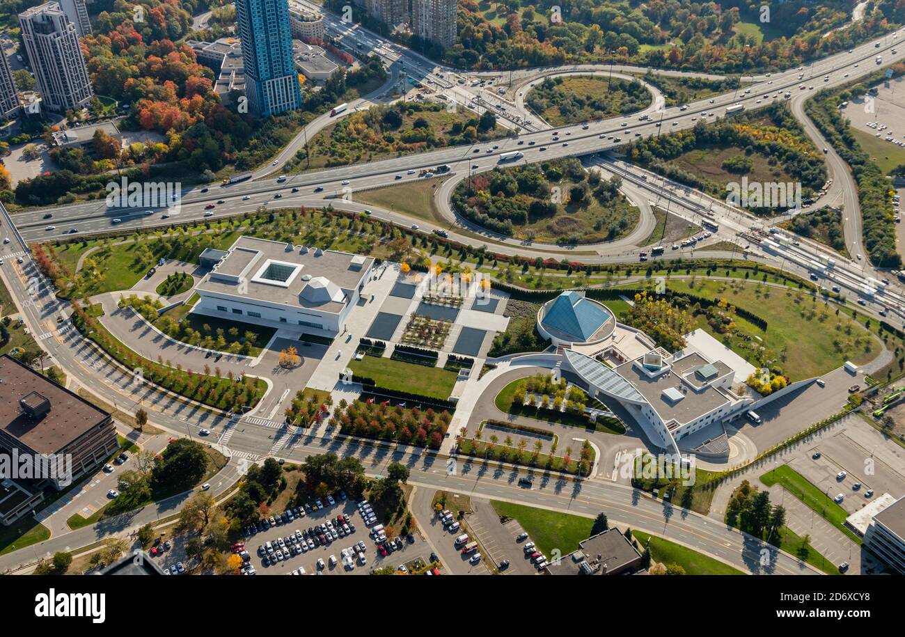 Vue aérienne du musée Aga Khan et du centre Ismaili. Banque D'Images