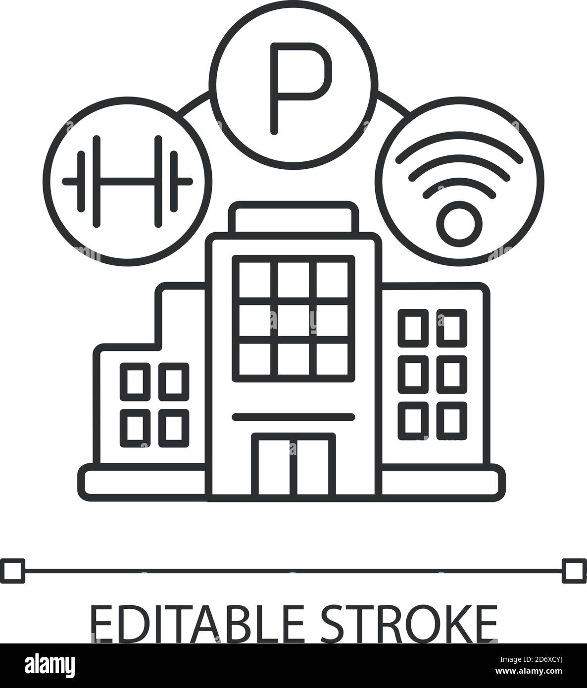 Équipements de bâtiment pixel Perfect icône linéaire Illustration de Vecteur